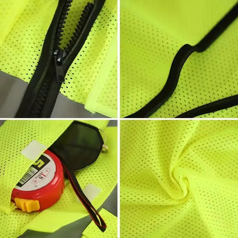 Gilet de sécurité unisexe d'été avec poches et fermeture éclair, matériau en maille durable, idéal pour les travailleurs de la construction en extérieur