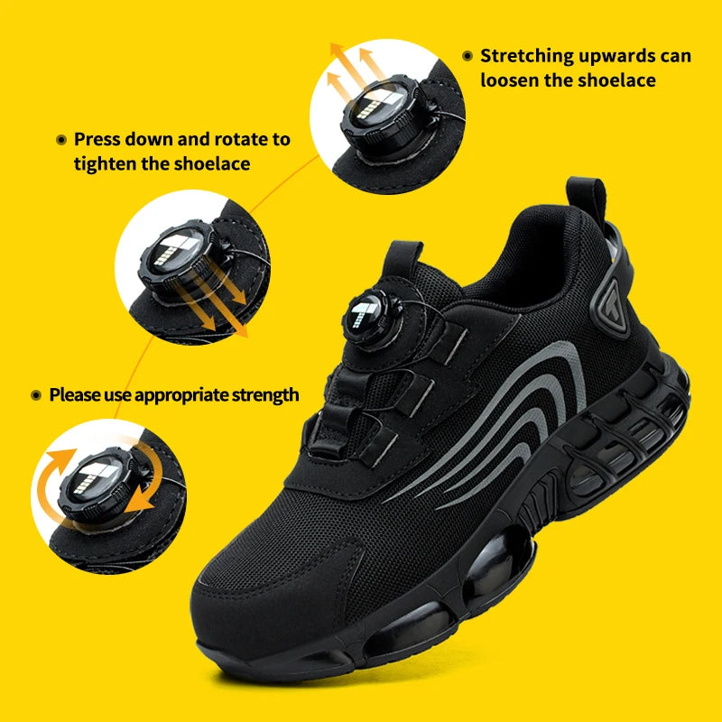 Chaussures de sécurité pour hommes à bouton rotatif