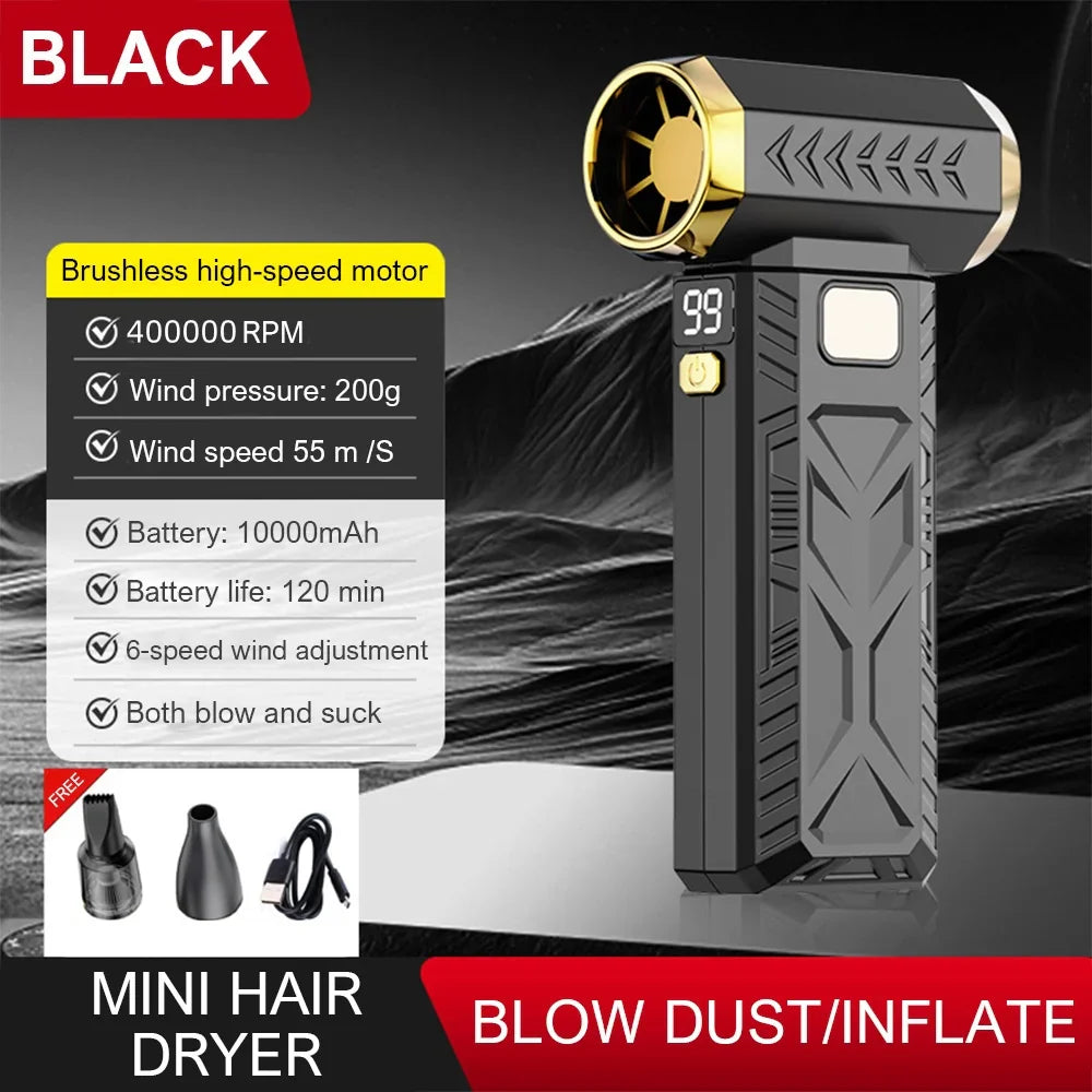 Puissant souffleur d'air, batterie 10 000 mAh, aspirateur à poussière. Mini ventilateur turbo à jet 400 000 tr/min