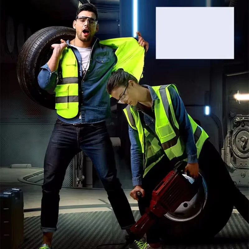 Gilet de sécurité unisexe d'été avec poches et fermeture éclair, matériau en maille durable, idéal pour les travailleurs de la construction en extérieur
