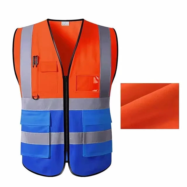 Gilet de sécurité unisexe d'été avec poches et fermeture éclair, matériau en maille durable, idéal pour les travailleurs de la construction en extérieur