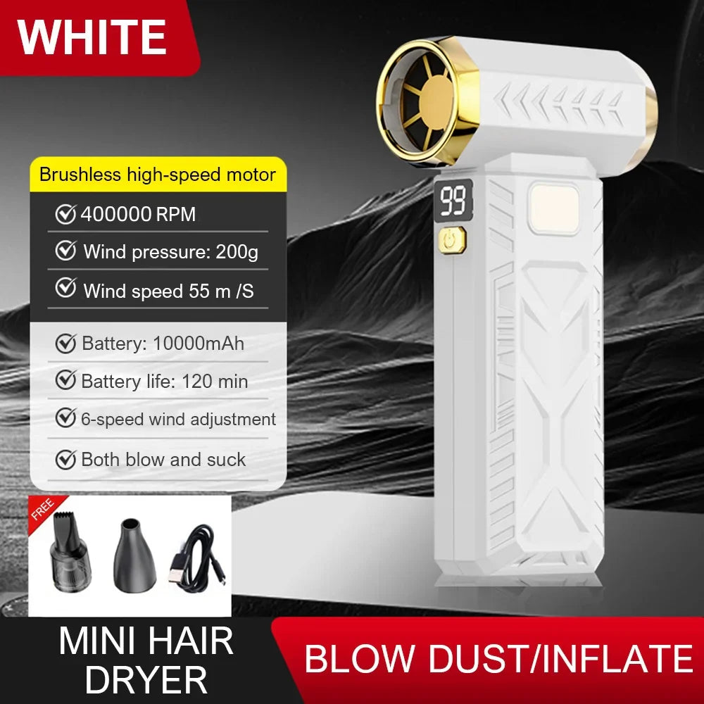 Puissant souffleur d'air, batterie 10 000 mAh, aspirateur à poussière. Mini ventilateur turbo à jet 400 000 tr/min