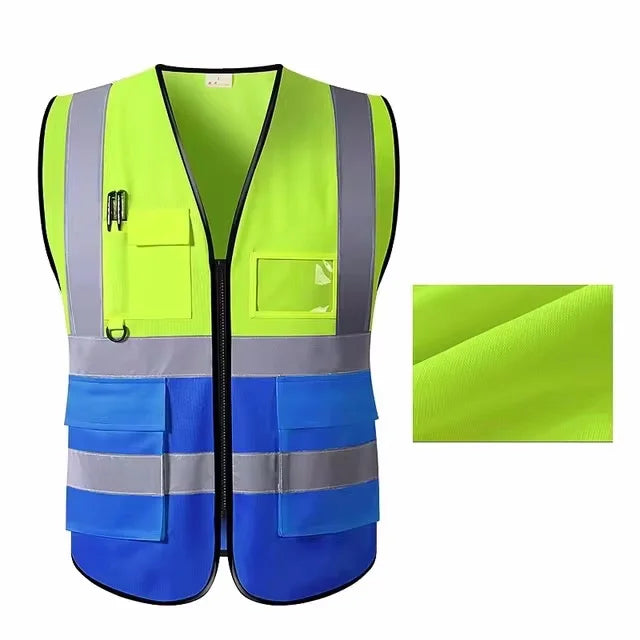 Gilet de sécurité unisexe d'été avec poches et fermeture éclair, matériau en maille durable, idéal pour les travailleurs de la construction en extérieur